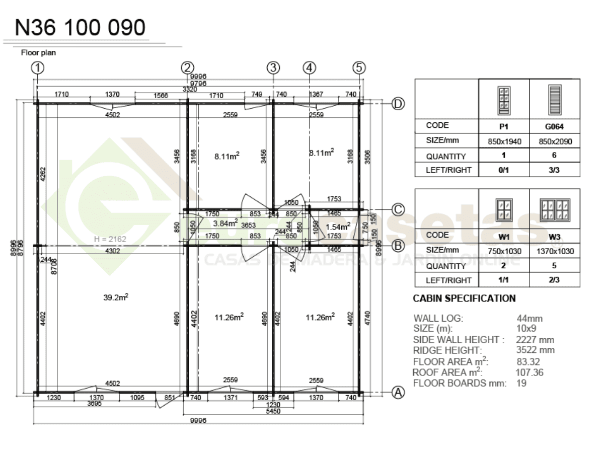 Casa de madera residencial Nara 83 m², 44 mm