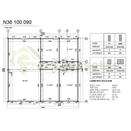 Casa de madera residencial Nara 83 m², 44 mm