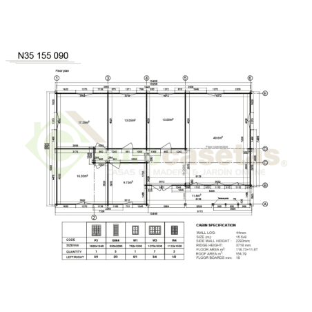 Casa de madera residencial Elva 118 m², 44 mm