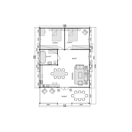 Casa de madera VEGA de 70 m² con gran terraza
