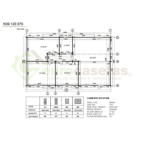 Elara Residential Wooden House 77 m², 44 mm