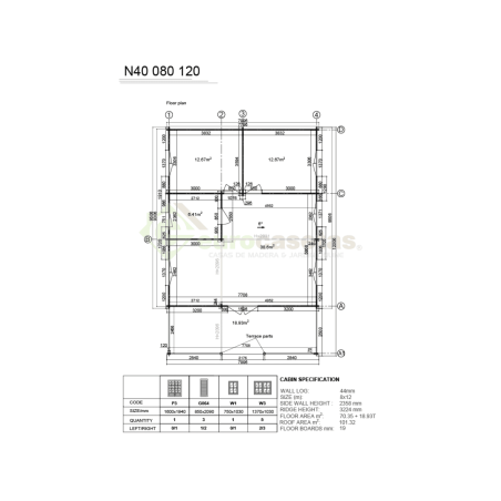 Maison en bois résidentielle Alira 70 m², 44 mm