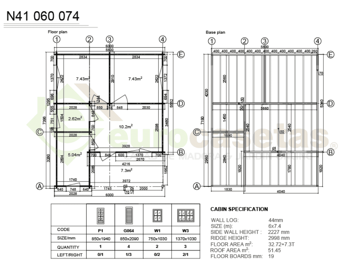 Casa de madera Freya 32 m², 44 mm