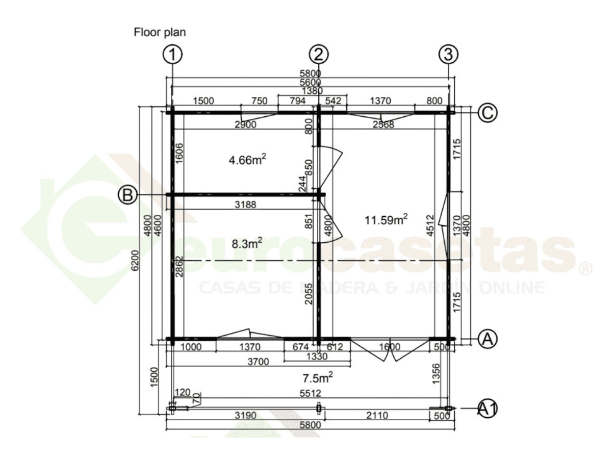 Casa de madera Moosy 24 m², 44 mm