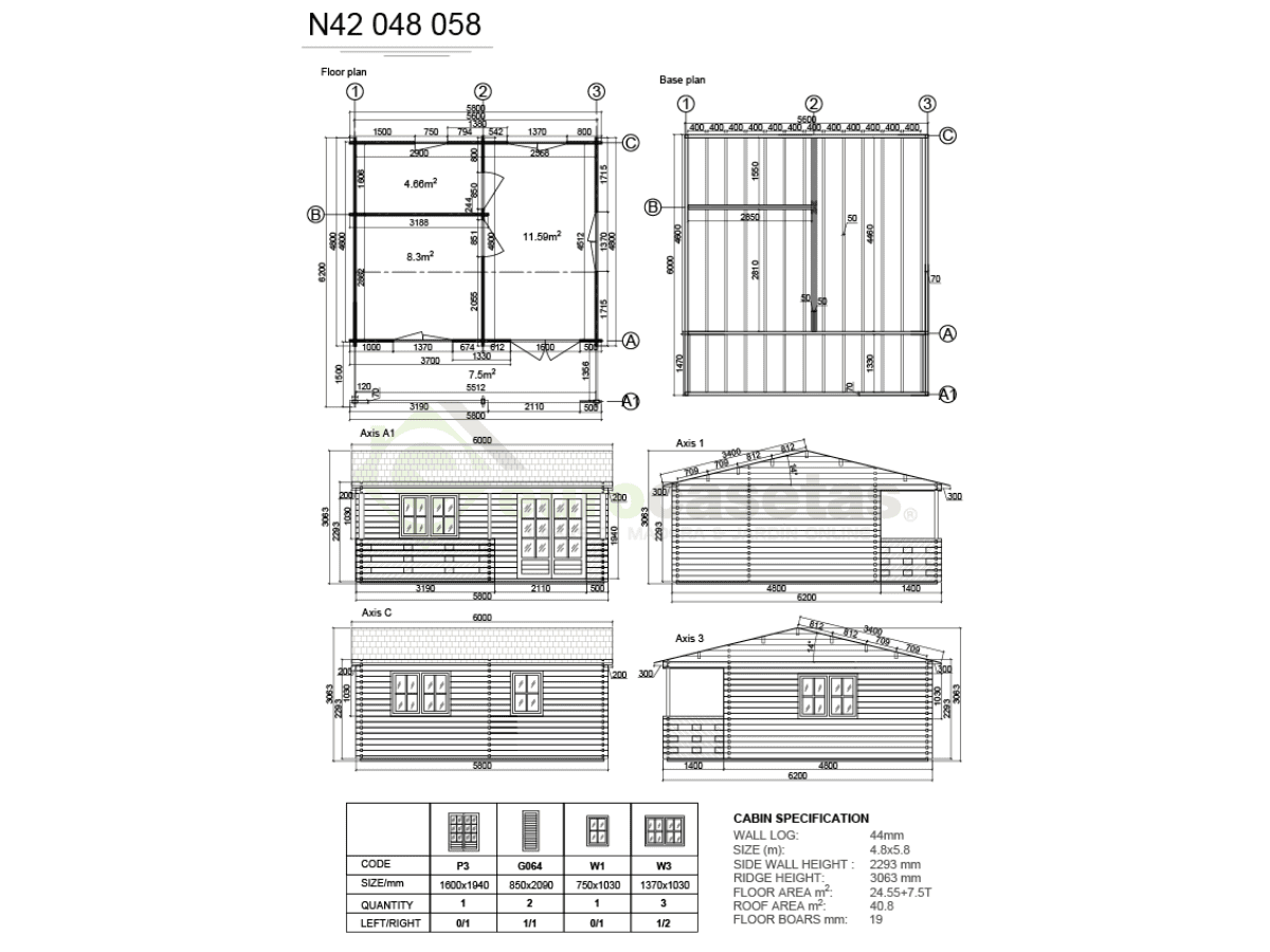 Casa de madera Moosy 24 m², 44 mm
