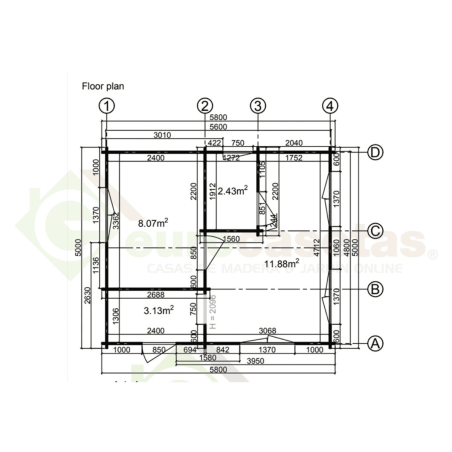 Hazel Wooden House 25 m², 44 mm