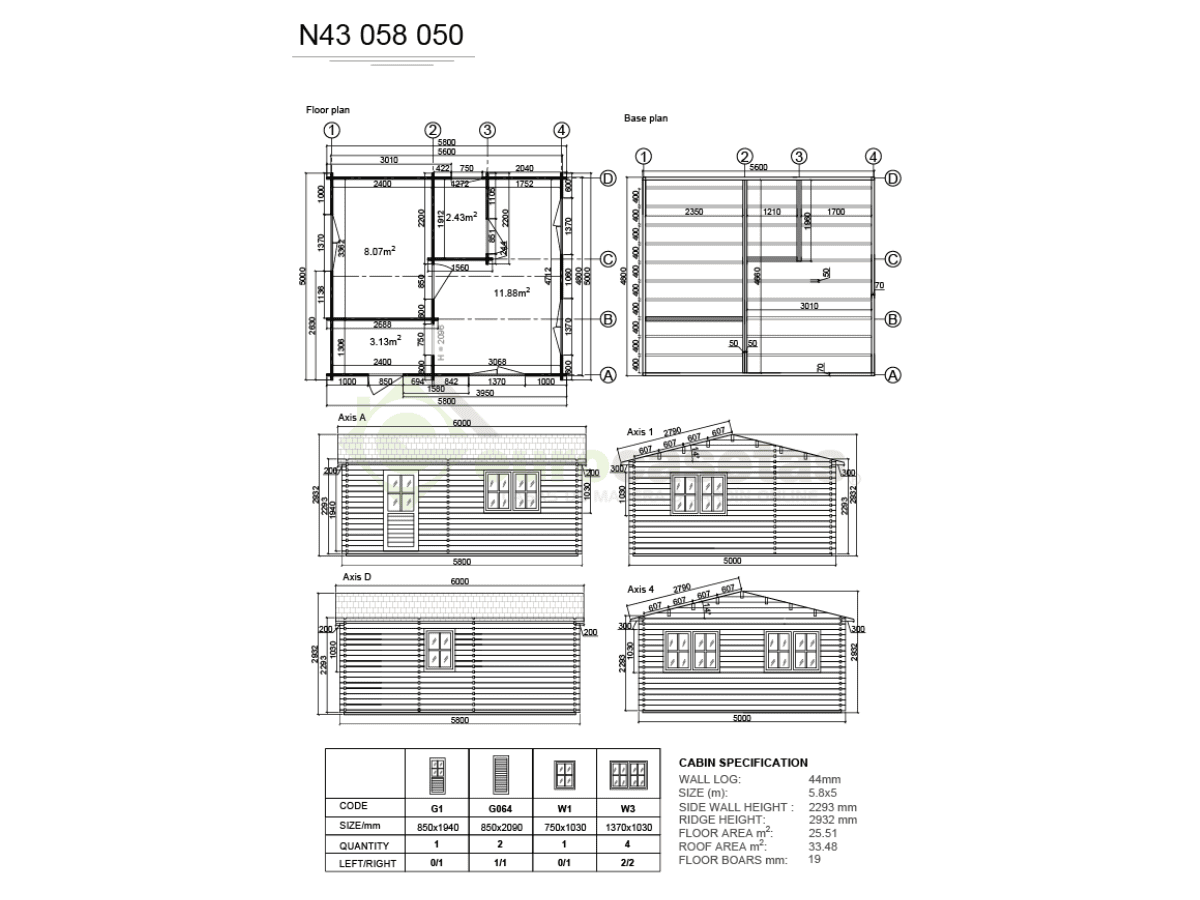 Casa de madera Hazel 25 m², 44 mm