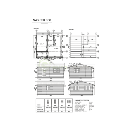 Hazel Wooden House 25 m², 44 mm
