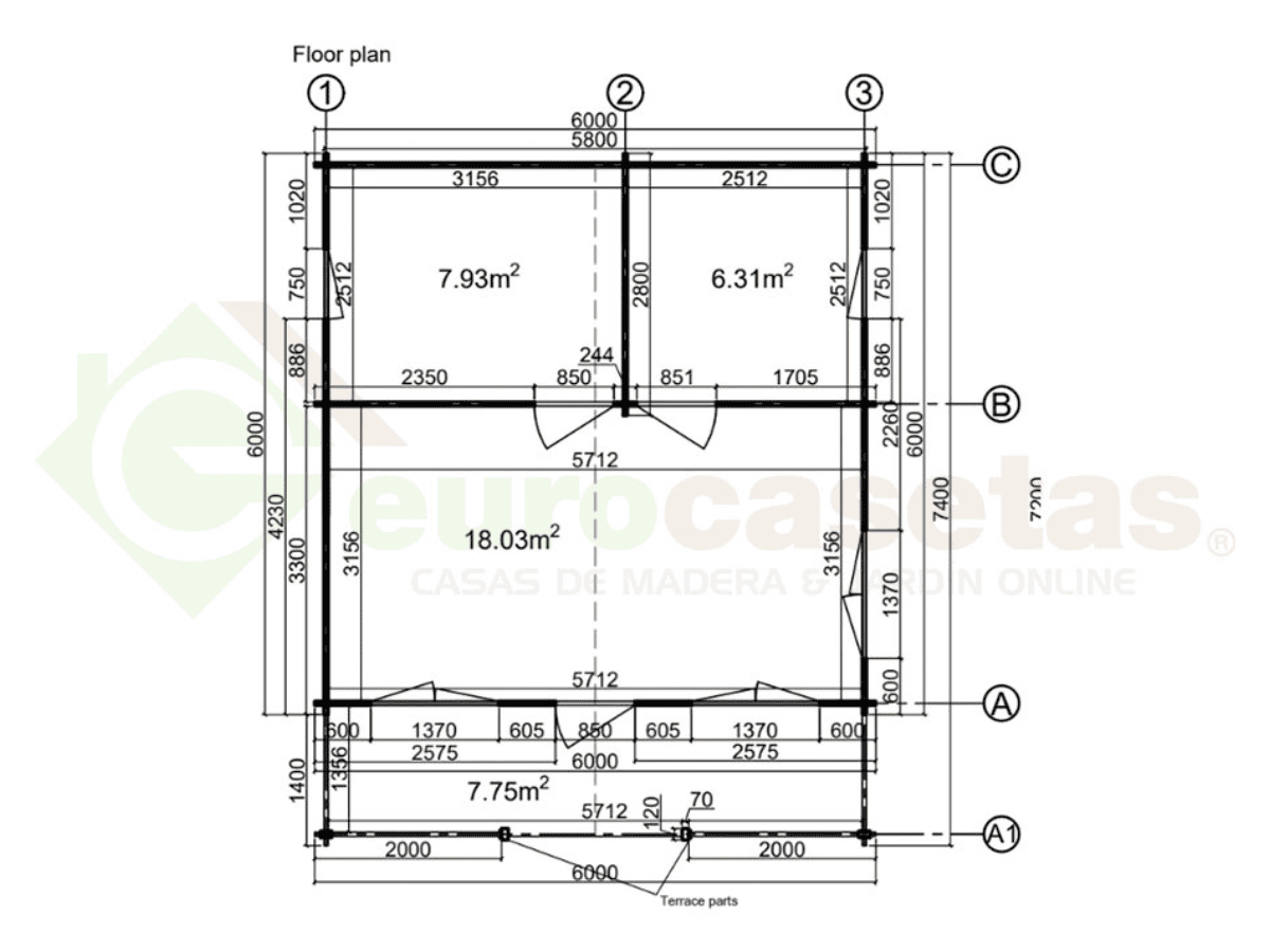 Casa de madera Liora 46 m², 44 mm