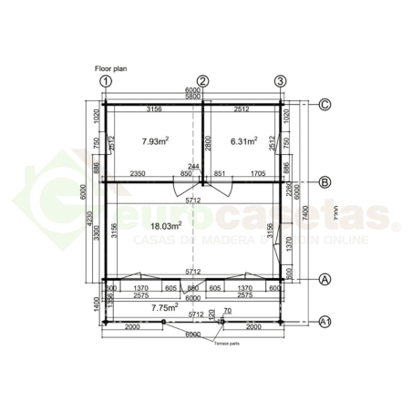 Maison en bois Liora 46 m², 44 mm