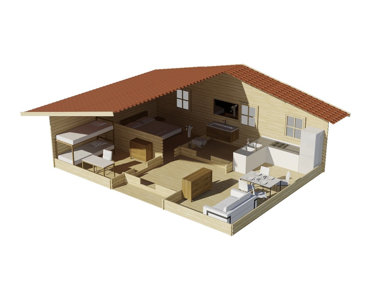 Casa de madera KRISTI TWINSKIN en doble pared 44-50-44