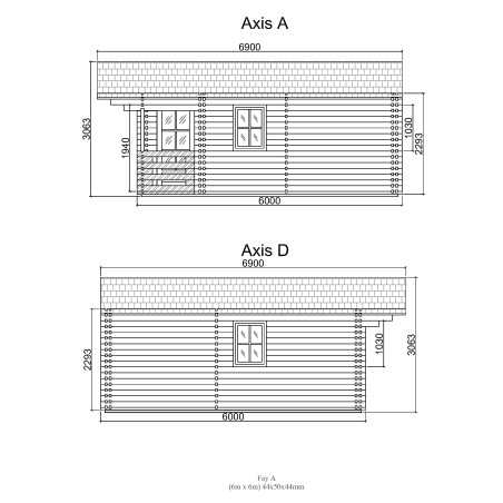 Casa de madera en doble pared "FAY TWINSKIN" -44-50-44 mm