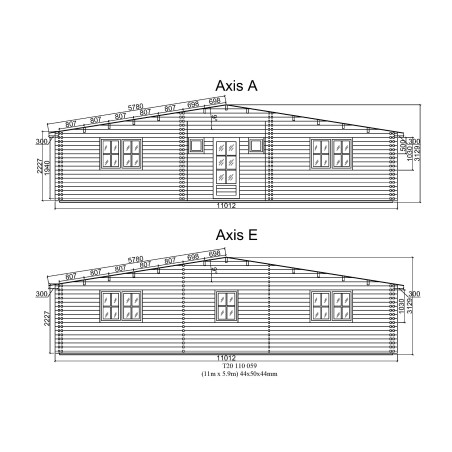 Casa de madera KRISTI TWINSKIN en doble pared 44-50-44