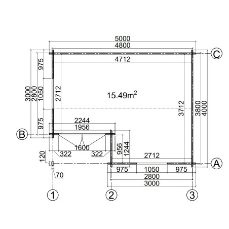 Caseta de jardín  ALPINA  5x4 , 20 m2 - 44 mm