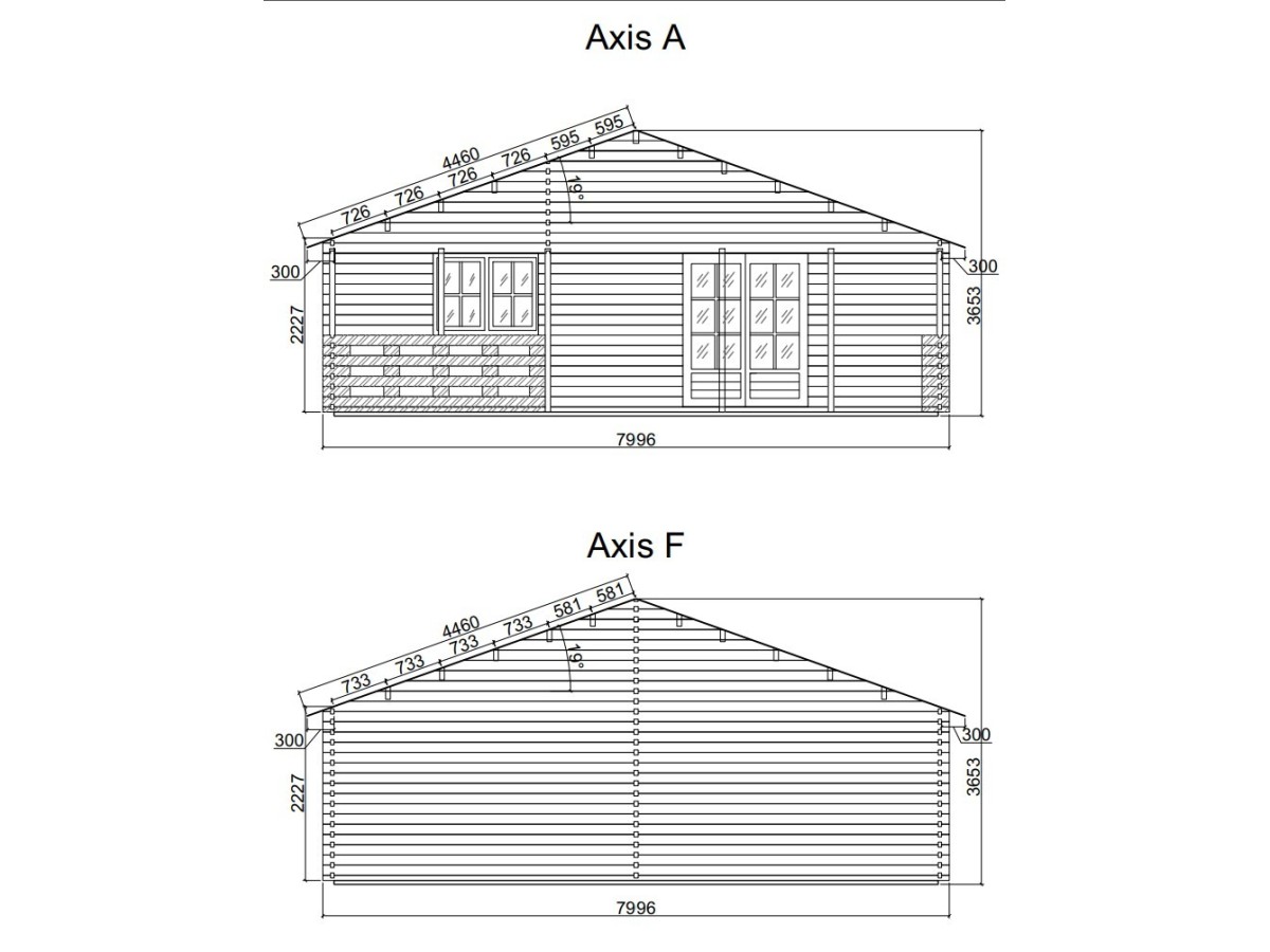 Casa de madera en doble pared   "AINSA  TWINSKIN 96 m2 + 20 m2 terraza " - 44 mm