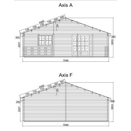 Casa de madera en doble pared "AINSA TWINSKIN 96 m2 + 20 m2 terraza " - 44 mm