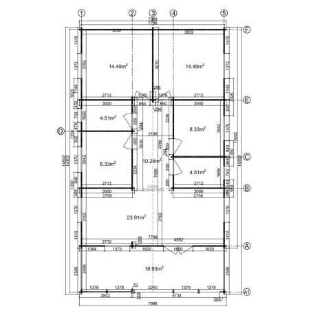 Casa de madera en doble pared "AINSA TWINSKIN 96 m2 + 20 m2 terraza " - 44 mm