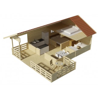 CASA DE MADERA EN DOBLE PARES ASTI TWINSKIN DE DOS PLANTAS , 44-50-44 mm 