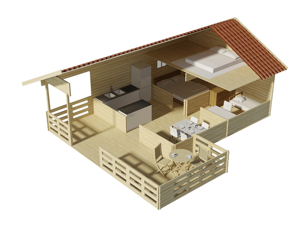 CASA DE MADERA EN DOBLE PARES ASTI TWINSKIN DE DOS PLANTAS , 44-50-44 mm 