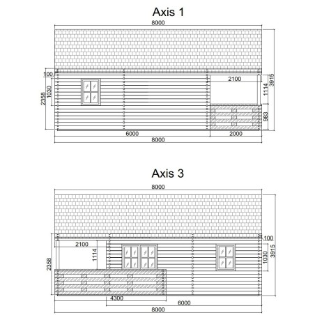CASA DE MADERA EN DOBLE PARES ASTI TWINSKIN DE DOS PLANTAS , 44-50-44 mm 