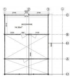 CASA DE MADERA EN DOBLE PARES ASTI TWINSKIN DE DOS PLANTAS , 44-50-44 mm 