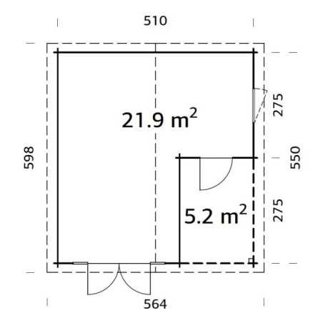 Caseta de madera " IRENE 21,9 + 5,2 m2"