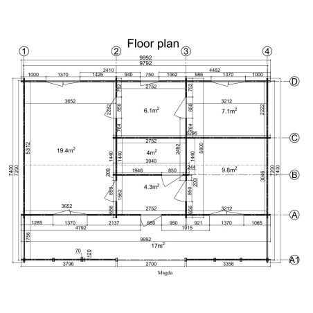 CASA DE MADERA EN DOBLE PARED "MAGDA  TWINSKIN " - 44 -50-44 mm