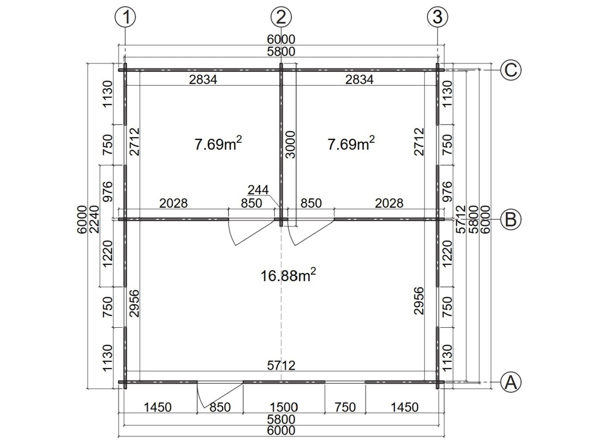 Casa de madera  "BERTA 6x6 , 36 m2  " 