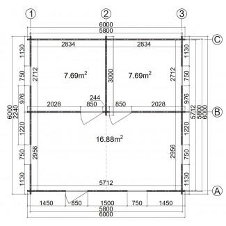 Casa de madera  "BERTA 6x6 , 36 m2  " 