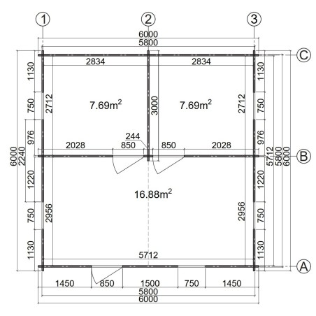 Casa de madera  "BERTA 6x6 , 36 m2  " 