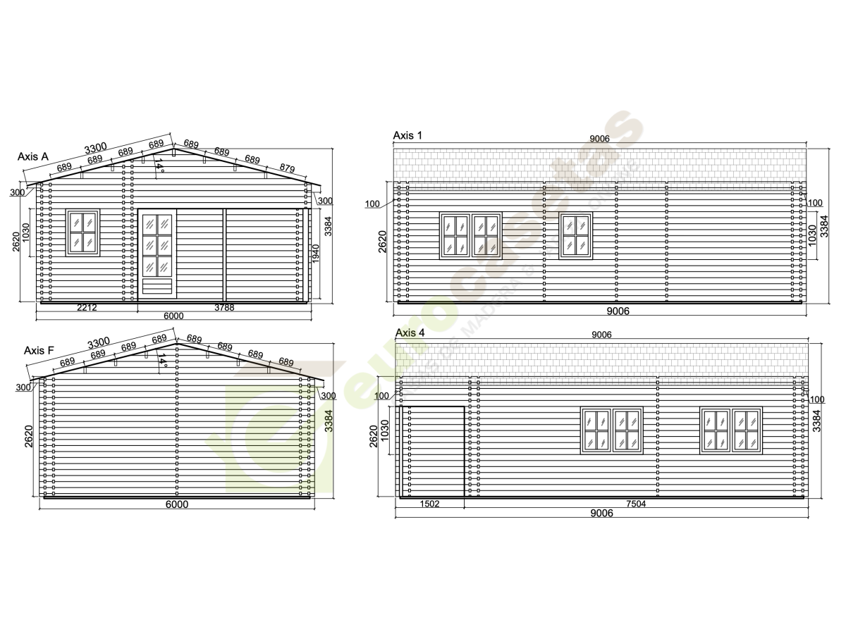 Casas de madeira em parede dupla / Almeria Cte- 44-140-44 mm