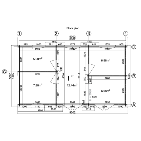 Casa de madera "AMANDA , 45 m2 " - 44mm