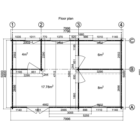 Casa de madera "DAIVA , 40 m2 " - 44mm
