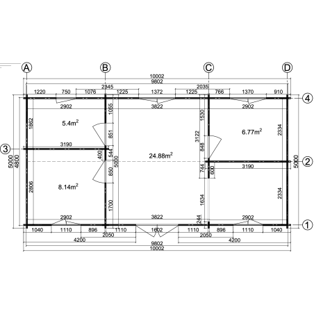 Casa de madera "PAMELA , 50 m2", 44mm
