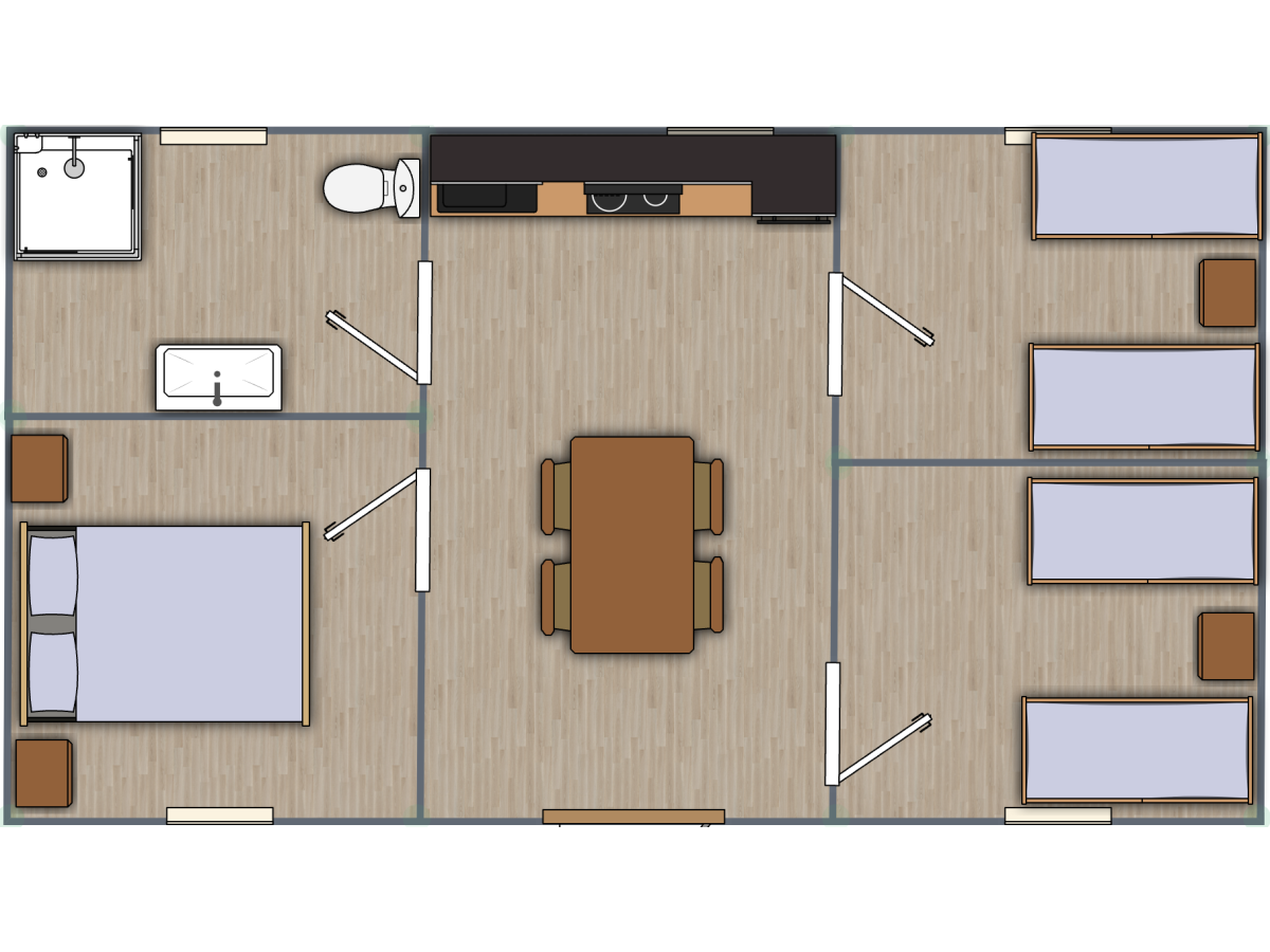 Casa de madera de doble pared  DALIA , 45 m2  - 44-50-44 mm