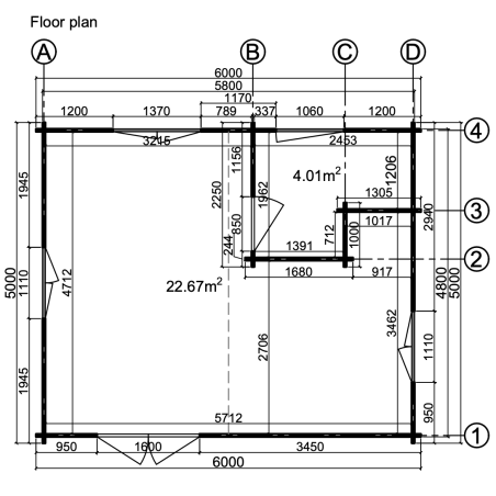 Casa de madera de doble pared DUNA  30 m², 44-50-44 mm