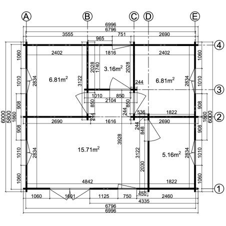 Casa de madera "IVETA , 42 m2 " - 70 mm