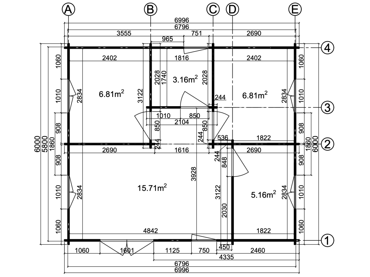 Casa de madera "IVETA , 42 m2 " - 44mm