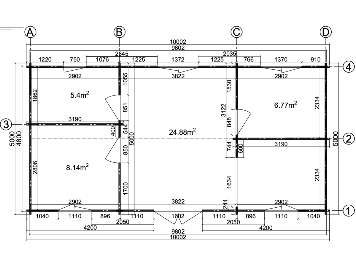 Casa de madera "PAMELA , 50 m2", 70 mm