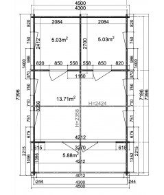 Casa de madera (altillo) NOGARA WOOD 40 m²  , 44-50-44 mm