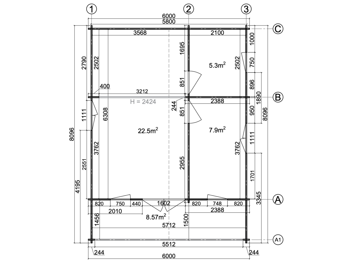 Casa de madera PADIA WOOD 48 m2 , 70 mm