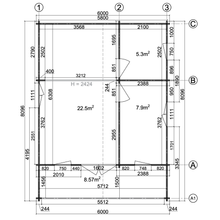 Casa de madera  PADIA WOOD  48 m2 , 70 mm