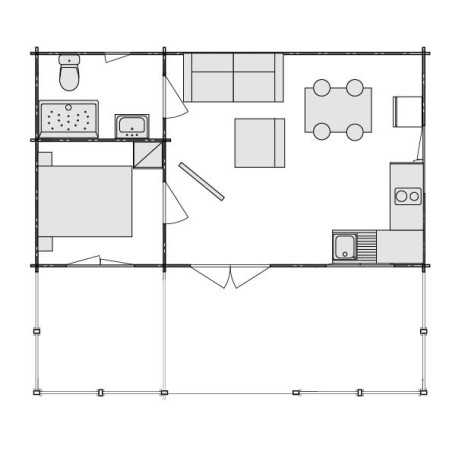 Alina Casa de madeira, 56m2, 44 mm