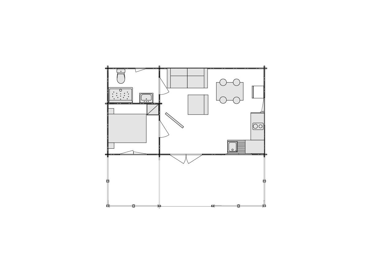 Alina Casa de madeira, 56m2, 70 mm