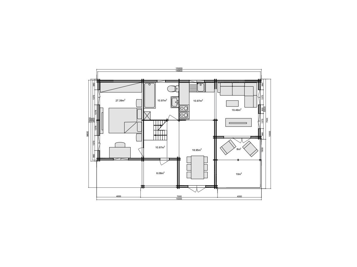 Casa de dos plantas Teresa  , 180 m2 doble pared 44-100-44 mm