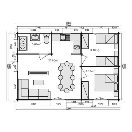Casas de madera / ALMERIA B - 70 mm