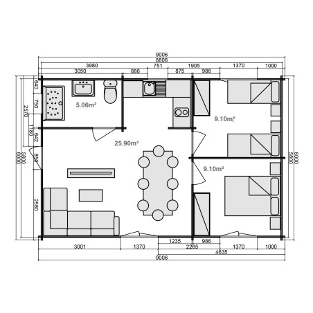 Maisons en bois / Almeria B - 70 mm