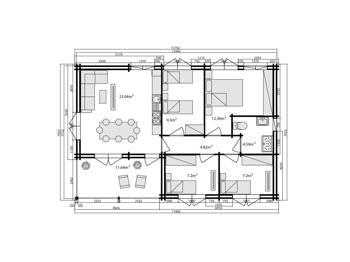 Casa de madera   "IBERICA CTE  , 93 m2" - 44 -140 -44 mm