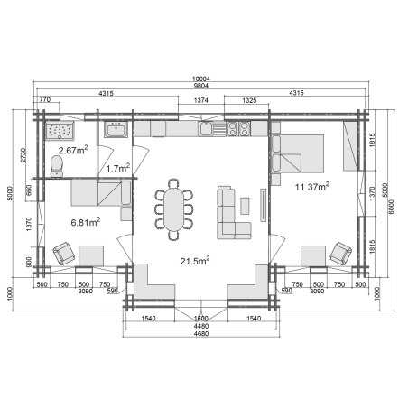 Casa de madera en doble pared "FLORIDA TWINSKIN" - 44-50-44 mm