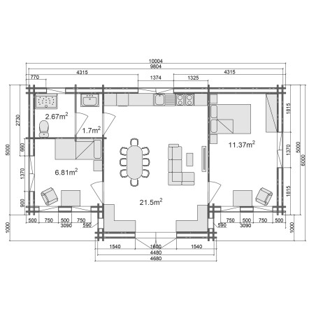 Casa de madera en doble pared "FLORIDA TWINSKIN" - 44-50-44 mm
